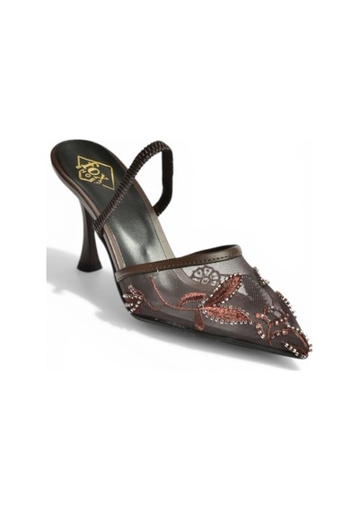 Fox Shoes Y752176315 Kahverengi File Boncuk İşlemeli İnce Topuklu Kadın Ayakkabı