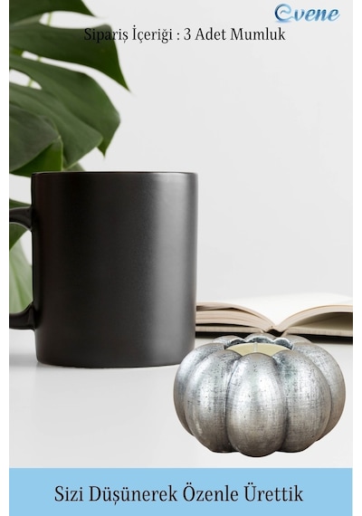 Eskitme Mumluk Şamdan Tealight Ve İnce Mum Uyumlu Kabak Model - Gümüş Eskitme
