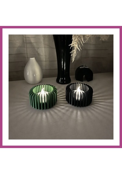 Gees Global 3d Baskı Modern Çizgili Mumluk - Tealight Mumluk 1 Adet -yeşil Gbzs