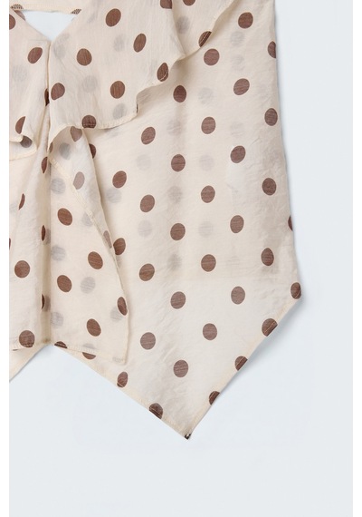 Sateen Puantiye Desenli Askılı Fırfırlı Bluz - Bej-137633