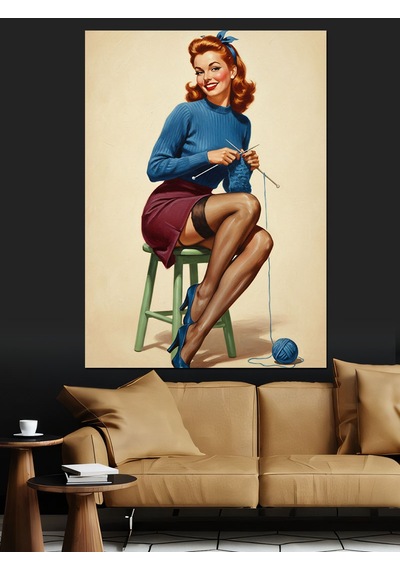 Dikiş Ören Pin-up Kadın Dekoratif Kanvas - Mdf Ahşap Tablo