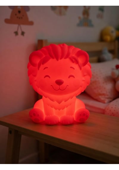 Aslan Modern Dekoratif Ev Hediyesi Tasarım Lamba - Aslan Figürlü Gece Lambası Kırmızı