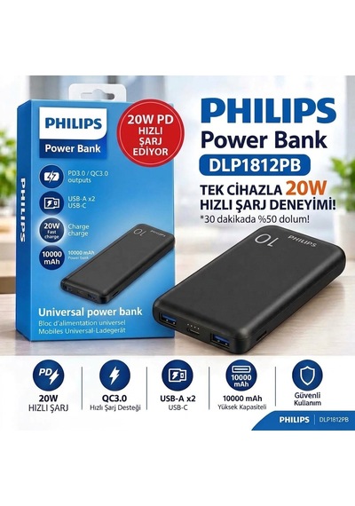 Philips Dlp1812pb/00 10000mah Powerbank 20w 2xusb Type-c Çıkış Pd - Siyah