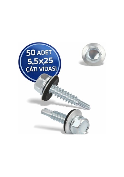 Trapez Çatı Vidası 5.5x25 Mm 50 Adet Matkap Uçlu Sac Akıllı Vida Çatı Panel Metal Ağaç 1