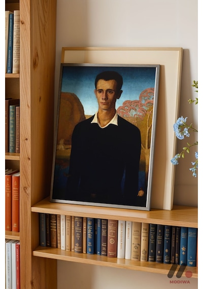 Grant Wood Erkek Portresi, Siyah Çerçeveli Duvar Tablosu - Sanatsever Hediyesi
