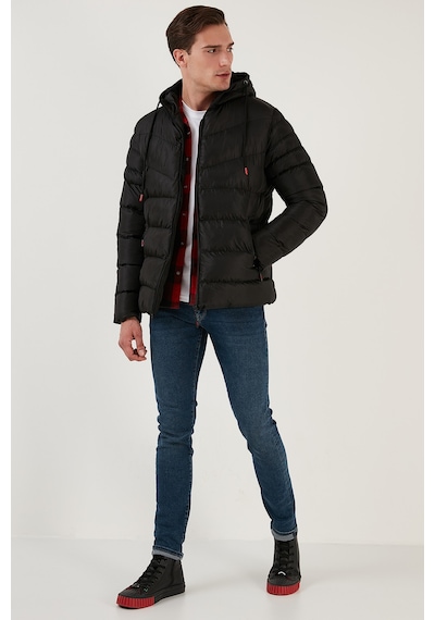 Buratti Peluş Astarlı Kapüşonlu Fermuarlı Slim Fit Şişme Erkek Mont 5762010 Siyah