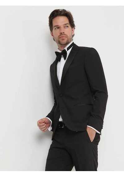 Kip Siyah Desenli Slim Fit Kruvaze Yaka Dokuma Smokin Takım Elbise 001