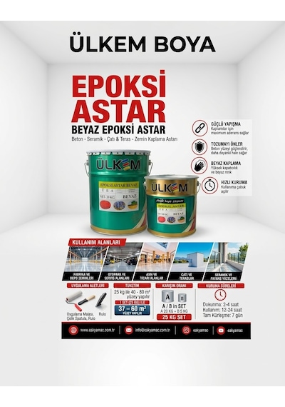 Ülkem Çift Bileşenli Epoksi Astar 20+5 Kg Beyaz