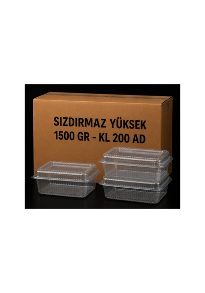 1500 Gr Yüksek Sızdırmaz Kap 200 Adet Şeffaf Plastik Gıda Kabı - 913472038