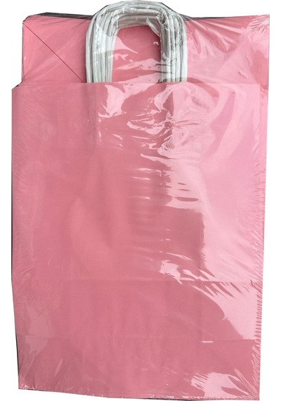 Büküm Saplı Kraft Kağıt Çanta Karton Hediyelik Poşet Torba Pembe 25'li 31 x 41 CM