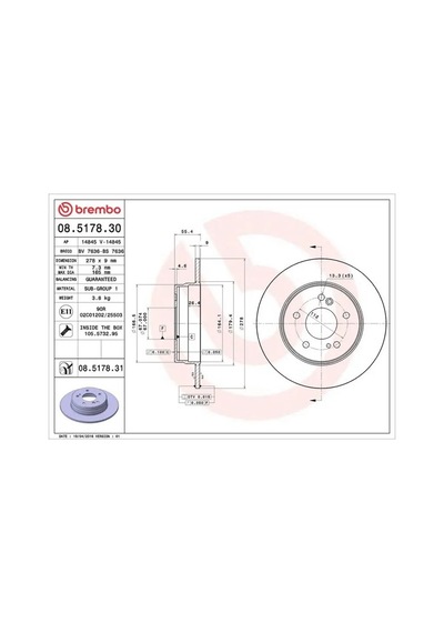 Mercedes C200 W202 Arka Fren Diski 1996-2000 Brembo 08517831 2adettir