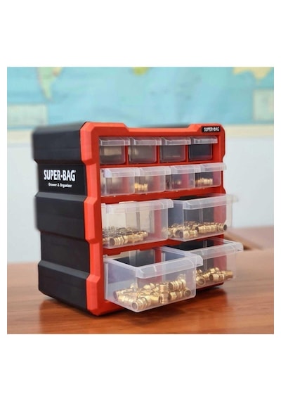 Tekreyonda Super Bag Monoblok Çekmeceli Organizer Vida Boncuk Kutusu Hobi Organizer 12 Çekmece Asr6007 Monoblok