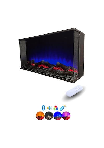Arif Şömine Dekoratif Elektrikli Şömine - 100x35x25 Cm - Kumanda, Bluetooth Hoparlör Ve Odun Sesi