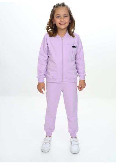 Toontoy Kids Toontoy Kız Çocuk Göğsü Cepli Armalı Eşofman Takım Lila