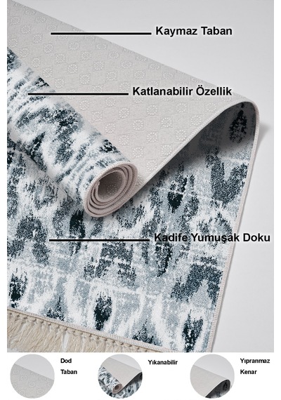 Dekoreko Kaymaz Taban Djt 3 Lü Banyo Paspas Takımı Trend Karışık Iskandinav F5136 Mavi