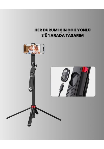 Northcity Çok Açılı Uzaktan Kumandalı Telefon Tripodu Selfie Stick