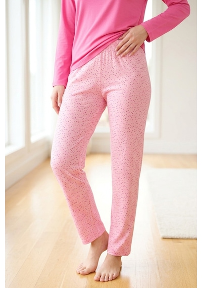 Mataş Kadın Desenli Bambu Viskon Uzun Kollu Soft Örme Mevsimlik Yumuşak Pijama Takımı Pembe
