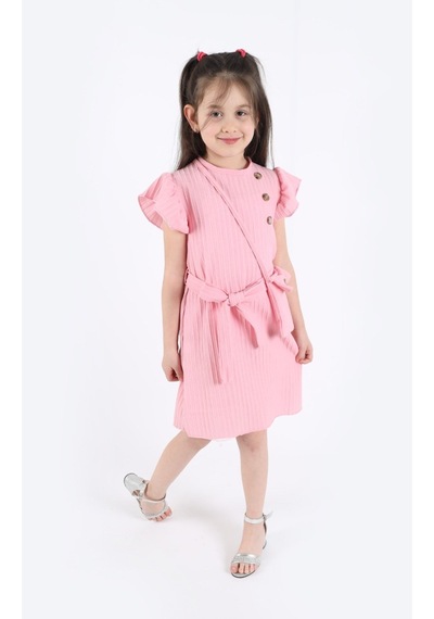 Aden Kids Kız Çocuk Pembe Fırfırlı Elbise Ve Çanta Seti