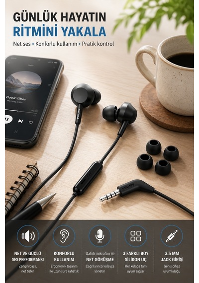 Philips TAE4105BK/00 Pure Bass Mikrofonlu Kulak İçi Kulaklık