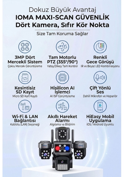 4 Kameralı Wifi - Maxı Scan Pro - Çakarlı - 64 Kanal Vms Kablosuz Kamera