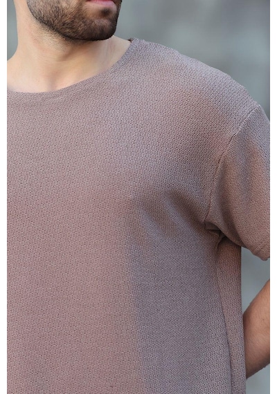 Madmext Kahverengi Bisiklet Yaka Oversize Erkek T-shirt E7134 Kahverengi