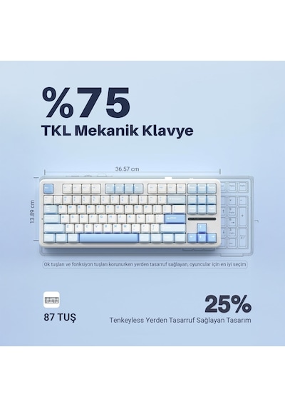 Aula F87 Pro Mekanik Rgb Tkl Graywood V3 Switch Kablosuz Makrolu Hot Swap Klavye Buz Mavi