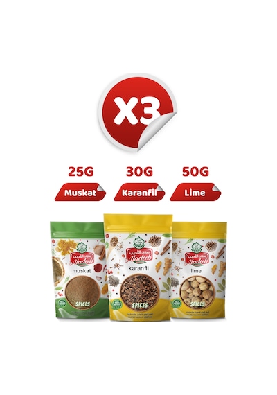 3'lü Gurme Baharat Seti Kurutulmuş Limon Lime 50g Muskat 25g Tane Karanfil 30g