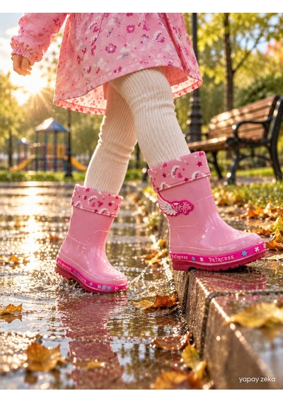 Mini Bonito Kız Çocuk Prenses Desenli İçi Astarlı Kaymaz Tabanlı Kışlık Yağmur Çizmesi Beyaz - Pembe Mini Bonito Kız Çocuk Prenses Desenli İçi Astarlı Kaymaz Tabanlı Kışlık Yağmur Çizmesi Beyaz - Pembe