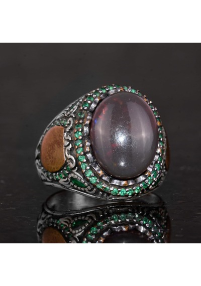 925 Ayar Gümüş Yüzük İle Gerçek Oval Opal Taşı - Özgün İfadelere Sahip Takı Parçası Gümüş
