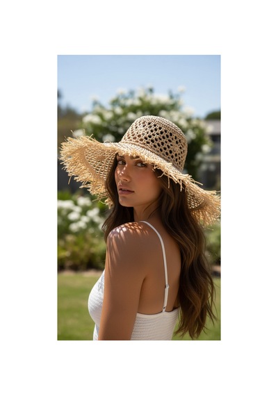 Gigi Luxe Saçaklı Geniş Hasır Bohem Bej Şapka Bej Bej