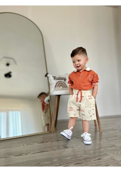 Miniğimin Cicileri Müslim Lacost Yaka Şortlu Etnik Desen Erkek 2 Li Takım - Oranj Oranj-32393