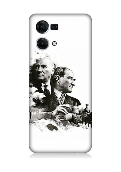 Oppo Reno 7 Uyumlu Siyah Beyaz Mustafa Kemal Atatürk Desenli Silikon Kılıf