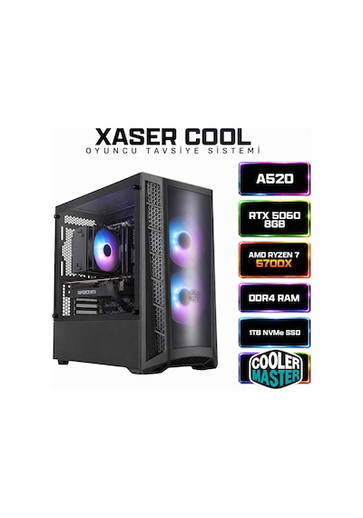 Xaser Cool X20 R7-5700X 32 GB 1 TB SSD 8 GB RTX5060 Dos Masaüstü Oyuncu Bilgisayarı