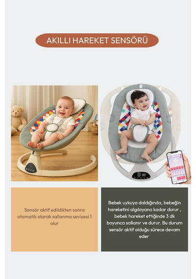 Safezone Sensörlü Elektrikli Otomatik Sallanan Ana Kucağı