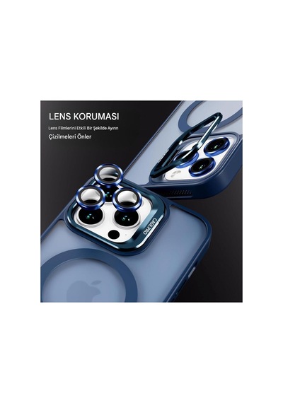 İphone 11 Uyumlu Magsafe Kılıf Mıknatıslı Standlı Darbeye Dayanıklı Mat Şeffaf Arka Kapak Lens Hediyeli Lacivert