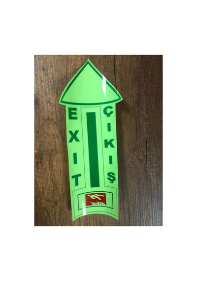 Fosforlu Yer Ok İşareti Zemin İçin Üzeri Koruyucu Laminasyonlu Yön Etiketi 29x14 Cm Yangın