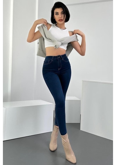 HLT Jeans Kadın Blue Black Süper Skinny Fit Esnek Likralı Yüksek Bel Denim Jean Kot Pantolon HLTJENNİE-BLUE BLACK-A Çok Renkli HLT Jeans Kadın Blue Black Süper Skinny Fit Esnek Likralı Yüksek Bel Denim Jean Kot Pantolon HLTJENNİE-BLUE BLACK-A Çok Renkli