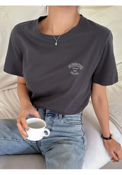 Flood Of Style Kadın Füme Sunshine Baskılı Oversize Gri