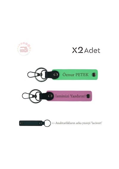Kuzene Doğum Günü Sürprizi, İsimli 2 Li Anahtarlık Takımı, Pembe-fıstık Yeşil-lacivert Çok Renkli
