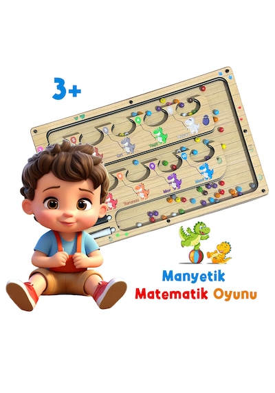 Tineke Manyetik Eğitici Renkli Sayma Ve Eşleştirme Labirenti Eğitim Oyuncağı Ahşap Montessori Oyunu Dinozor