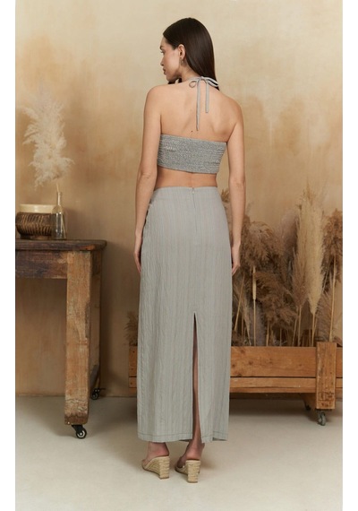 Mai Collection Mai Studios Co. Lovina Çizgili Gri Crop Etek Takım Gri