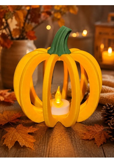 3d Baskı Delikli Balkabağı Fener Tealight Mumluk Sonbahar Cadılar Bayramı Dekoratif Şamdan Turuncu Çok Renkli