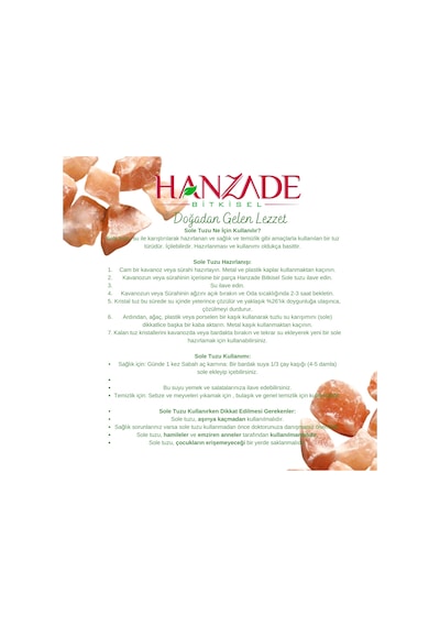 Hanzade Bitkisel Halit Tuz Sole Tuzu Pembe Şeffaf Berrak 500 G