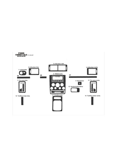 Ford Connect Glx Konsol - Torpido Kaplama 2002-2006 21 Parça Karbon