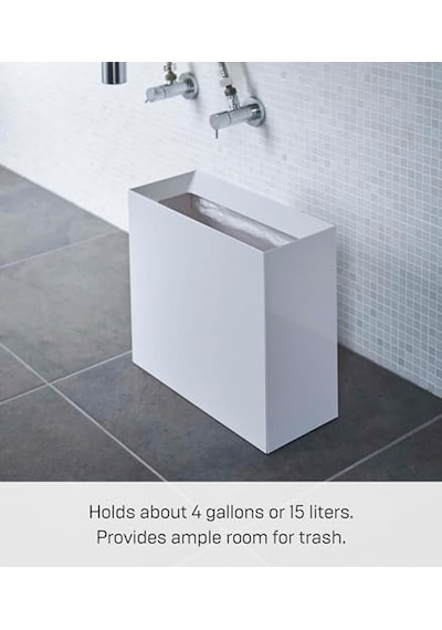 Yamazaki Home Dikdörtgen 4 Galon Çöp Kutusu - Modern Çöp Çöp Çöp Sepeti Saplı, Tek Boyut, Beyaz