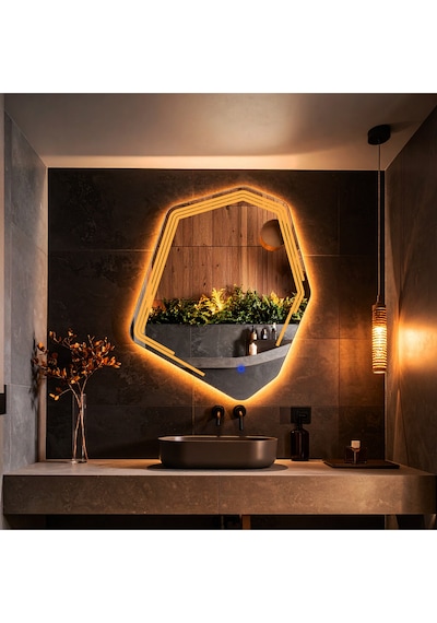 Myrella Amber Led'li Lazer Kumlamalı Lavabo & Banyo Aynası Dokunmatik Sensörlü 80 X 68 Turuncu