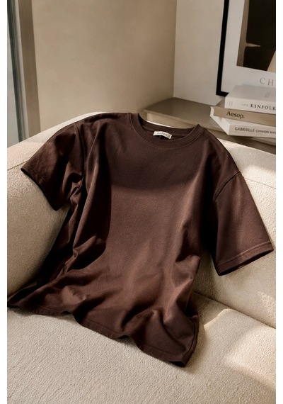 Bbbutikbasic Erkek Oversize Basic Bisiklet Yaka Pamuklu Tişört My3535 Kahverengi