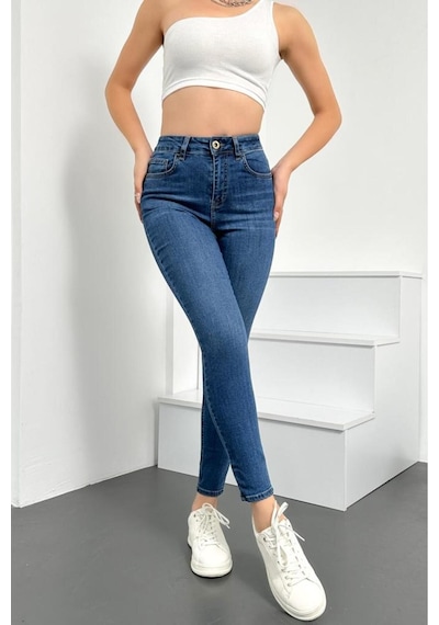 HLT Jeans Kadın Açık Mavi Süper Skinny Fit Esnek Likralı Yüksek Bel Denim Jean Kot Pantolon Jennie-açık Mavi 001