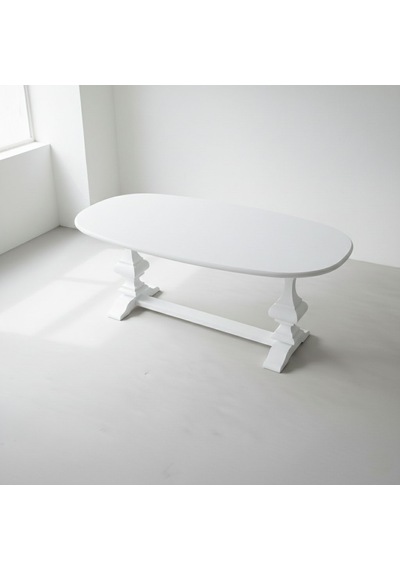 Orleans Fransız Still Oval Ahşap Yemek Masası 90x180 Beyaz