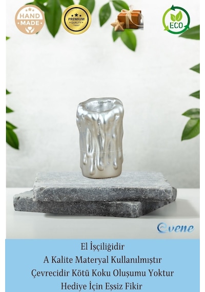 Mumluk Şamdan Tealight Mum Uyumlu Büyük Erimiş Mum Model - Gümüş